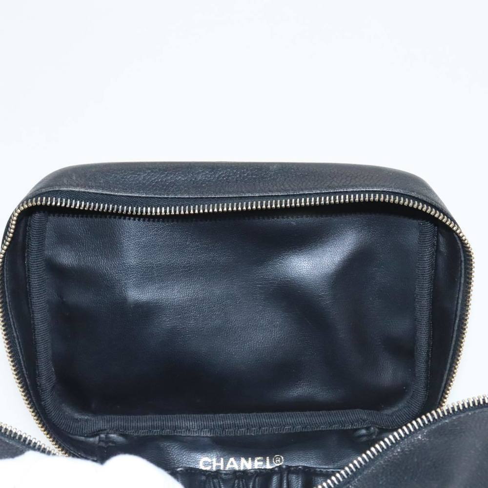 CHANEL Vanity COCO Mark Cosmetic Pouch Caviar Skin Black Gold CC Auth 102073 - Picture 15 of 16